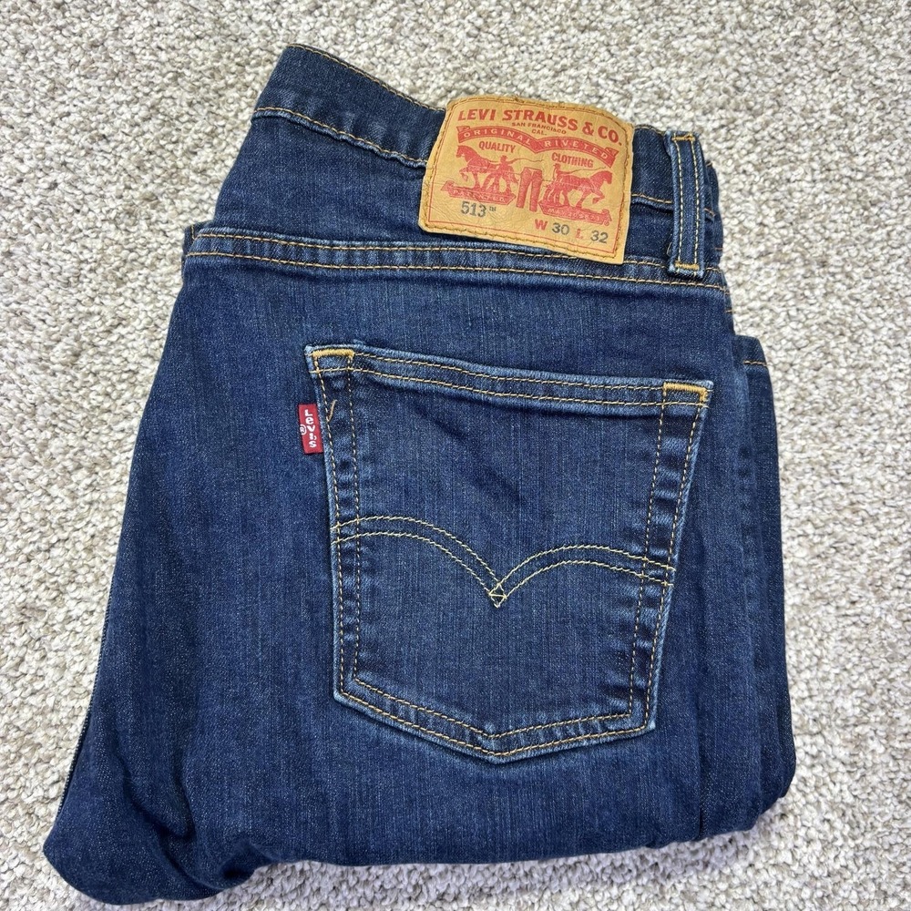 Levis 513 Jeans Mens 30x32 Blue Medium Wash Slim Straight Stretch Denim Pants